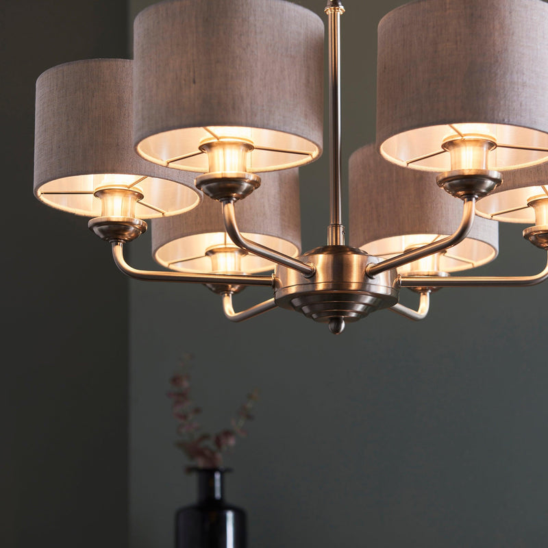 Endon Highclere 6 Arm Brushed Chrome Chandelier-Ceiling Pendant Lights-Endon Lighting-9-Tiffany Lighting Direct