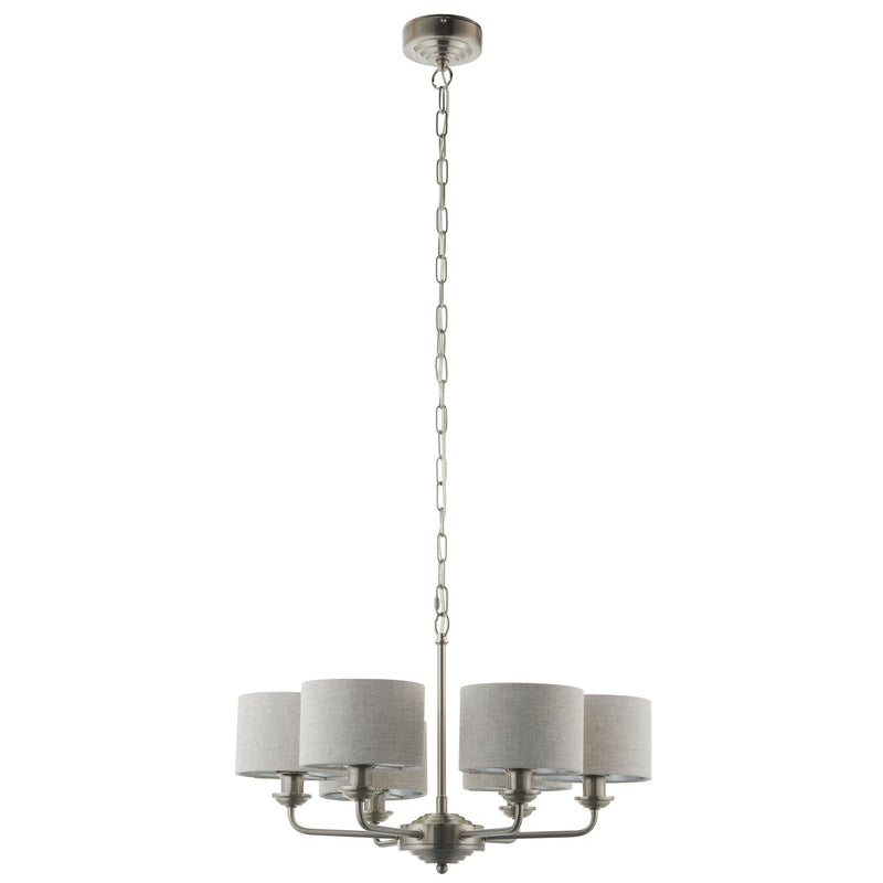 Endon Highclere 6 Arm Brushed Chrome Chandelier-Ceiling Pendant Lights-Endon Lighting-13-Tiffany Lighting Direct