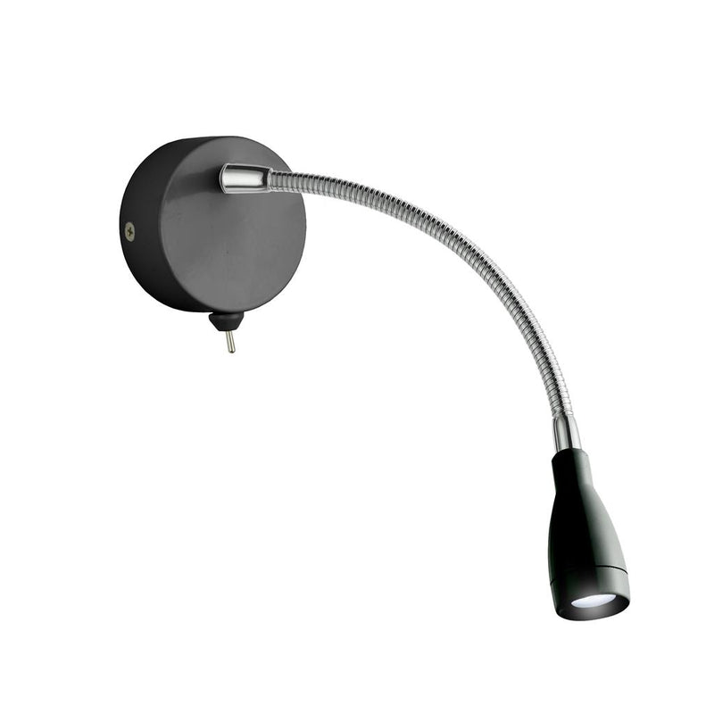 Flexi Wall LED Adjustable Black Reading Light - Switched