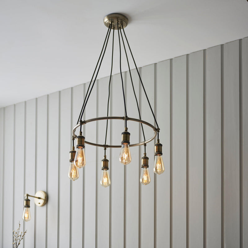 Endon Hal 6 Light Antique Brass Pendant Ceiling Light-Ceiling Pendant Lights-Endon Lighting-9-Tiffany Lighting Direct