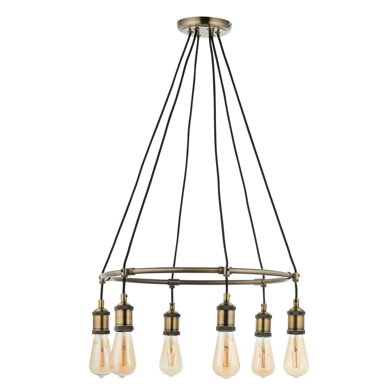 Endon Hal 6 Light Antique Brass Pendant Ceiling Light-Ceiling Pendant Lights-Endon Lighting-13-Tiffany Lighting Direct