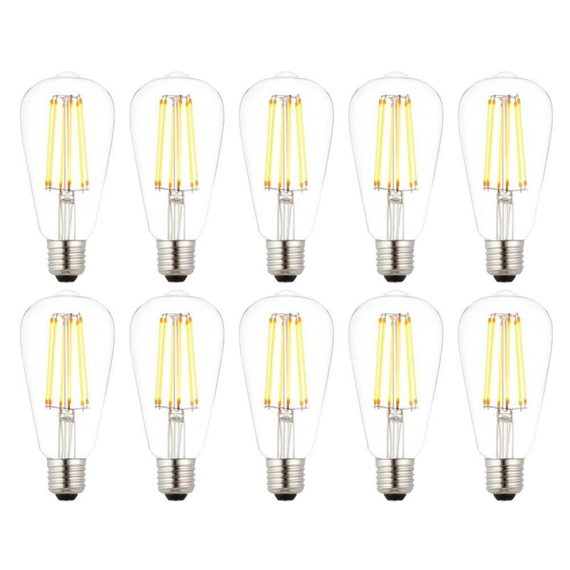 10 X E27 LED 6w Filament Clear Pear Shaped Dimmable Light Bulb