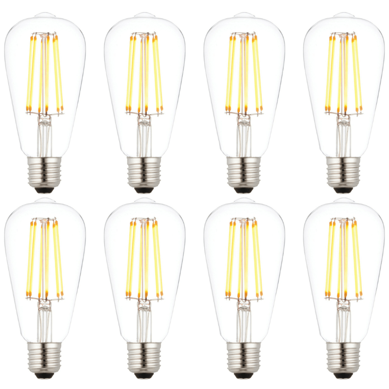 8 X E27 LED 6w Filament Clear Pear Shaped Dimmable Light Bulb