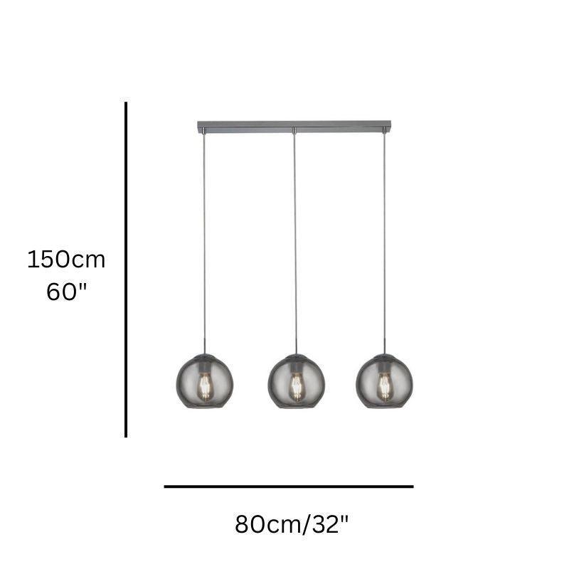 Balls 3 Light Chrome Bar Pendant With Smoke Glass Shades-Ceiling Pendant Lights-Searchlight Lighting-4-Tiffany Lighting Direct