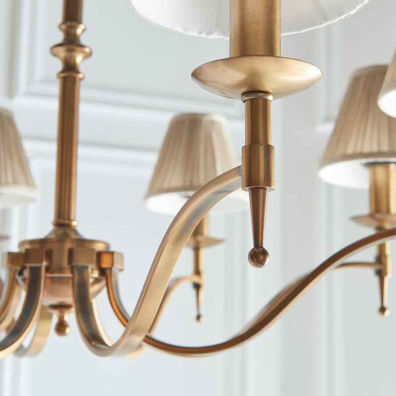 Stanford 8 Light Antique Brass Chandelier - Beige Shades-Interiors 1900-9-Tiffany Lighting Direct