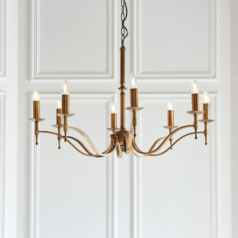 Stanford 8 Light Antique Brass Chandelier - Beige Shades-Interiors 1900-8-Tiffany Lighting Direct