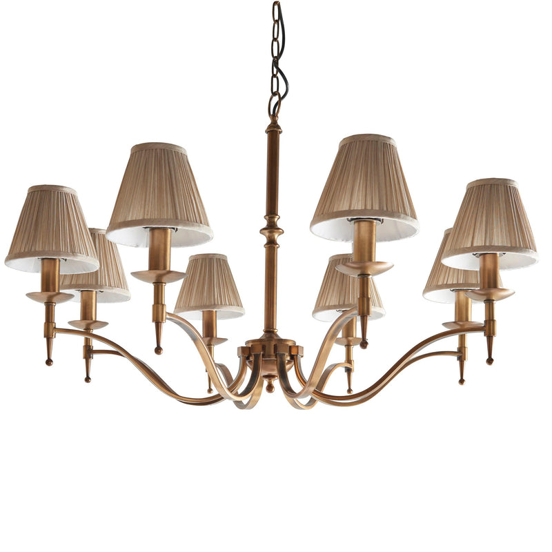 Stanford 8 Light Antique Brass Chandelier - Beige Shades-Interiors 1900-11-Tiffany Lighting Direct