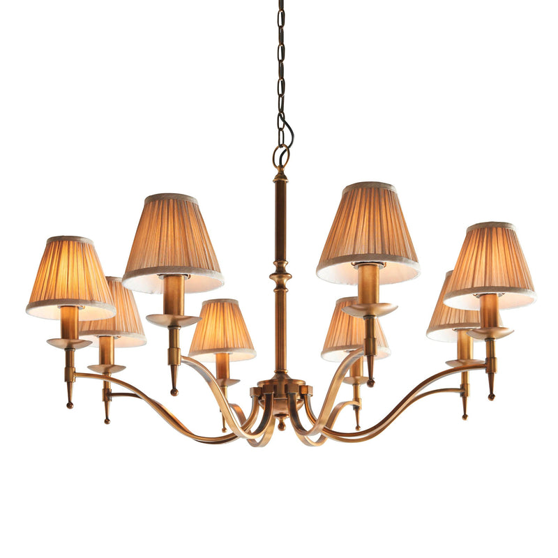 Stanford 8 Light Antique Brass Chandelier - Beige Shades-Interiors 1900-13-Tiffany Lighting Direct