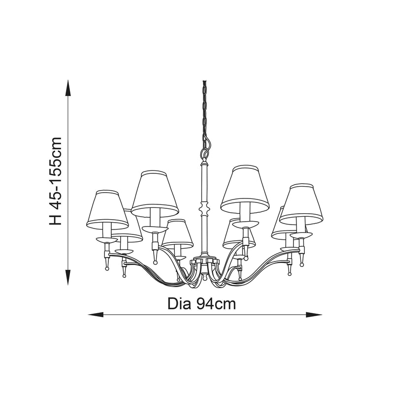 Stanford 8 Light Antique Brass Chandelier - Beige Shades-Interiors 1900-3-Tiffany Lighting Direct