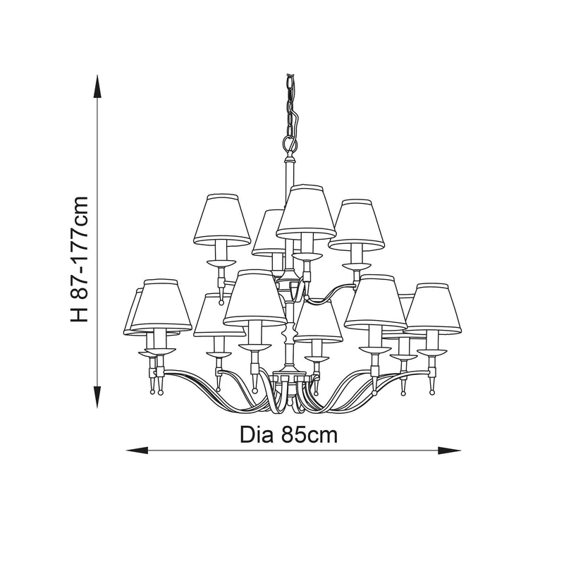 Stanford 12 Light Polished Nickel Chandelier - Beige Shades-Interiors 1900-2-Tiffany Lighting Direct