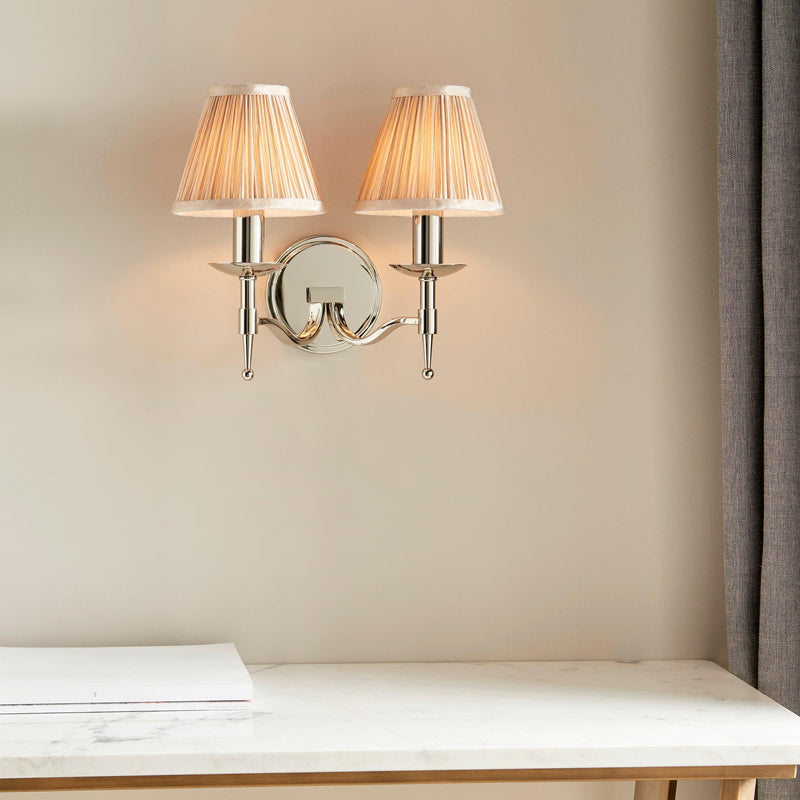 Stanford Chrome Double Wall Light With Beige Shades