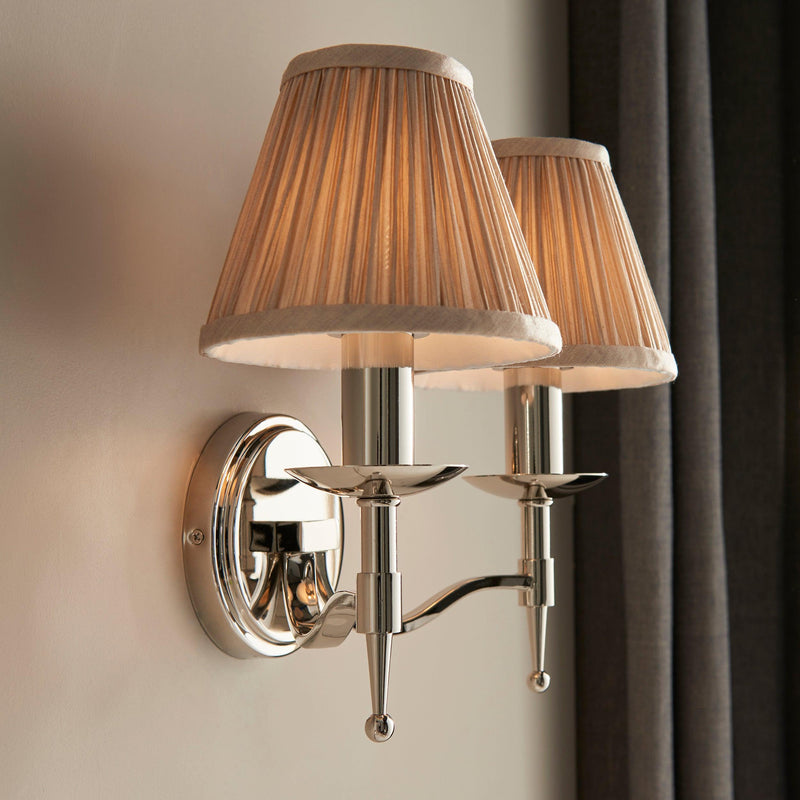 Stanford Chrome Double Wall Light With Beige Shades