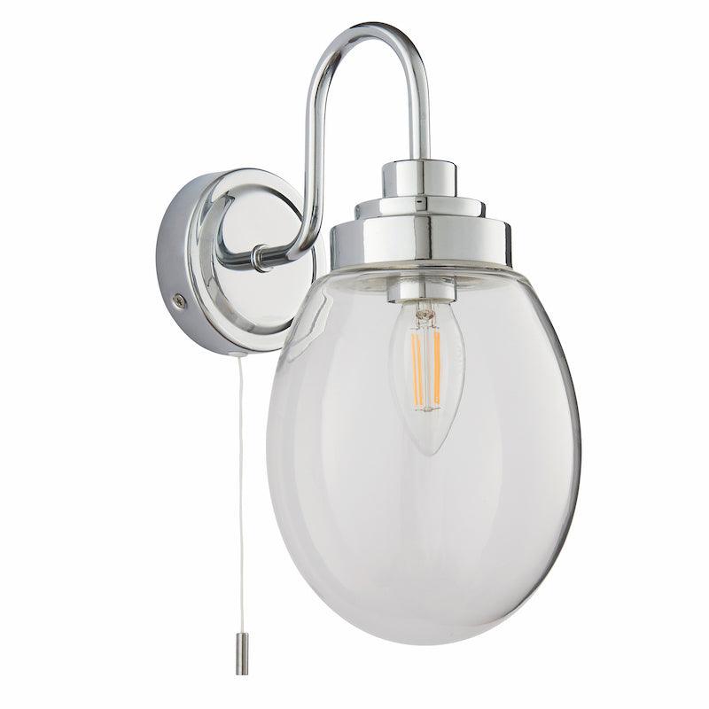 Hampton 1 Light Glass & Chrome Bathroom Wall Light - IP44