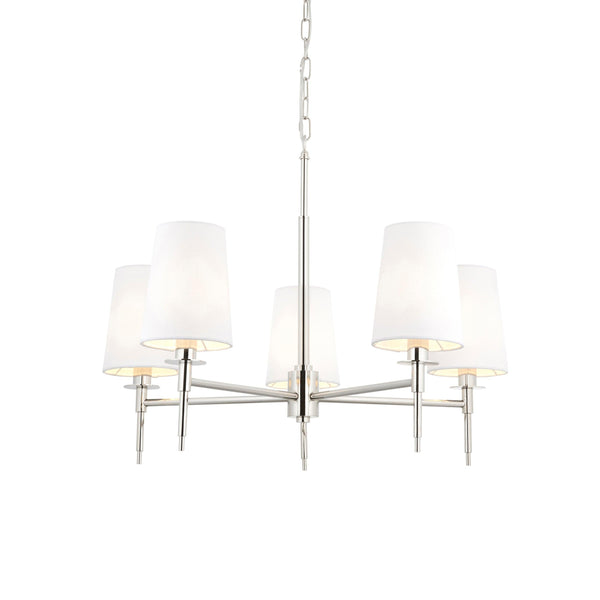 Kensington 5 Light Multi-Arm Nickel Pendant - White Shades-Ceiling Pendant Lights-Living Lights-1-Tiffany Lighting Direct