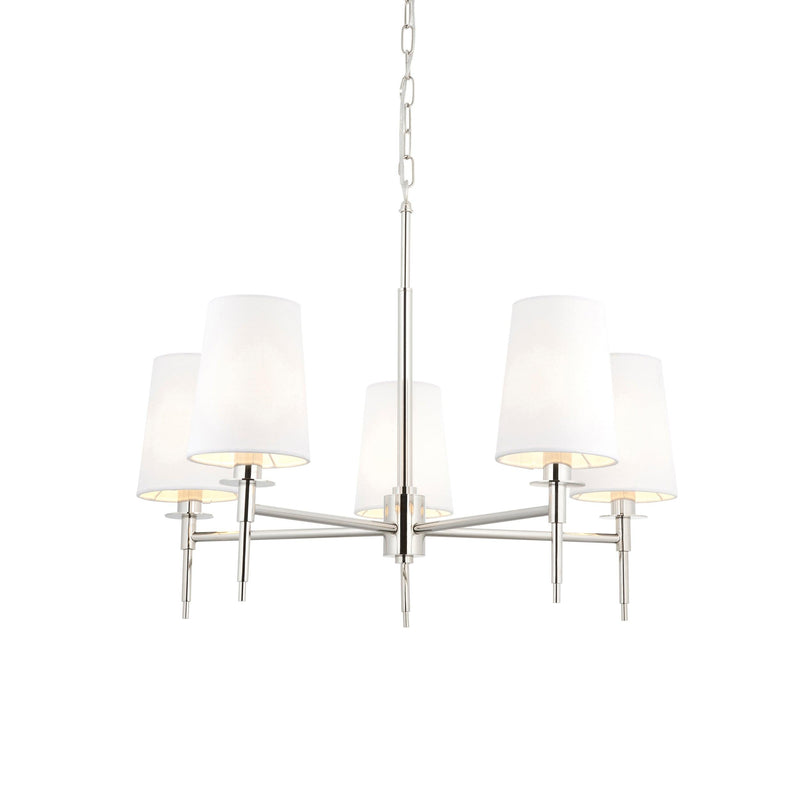 Kensington 5 Light Multi-Arm Nickel Pendant - White Shades-Ceiling Pendant Lights-Living Lights-1-Tiffany Lighting Direct