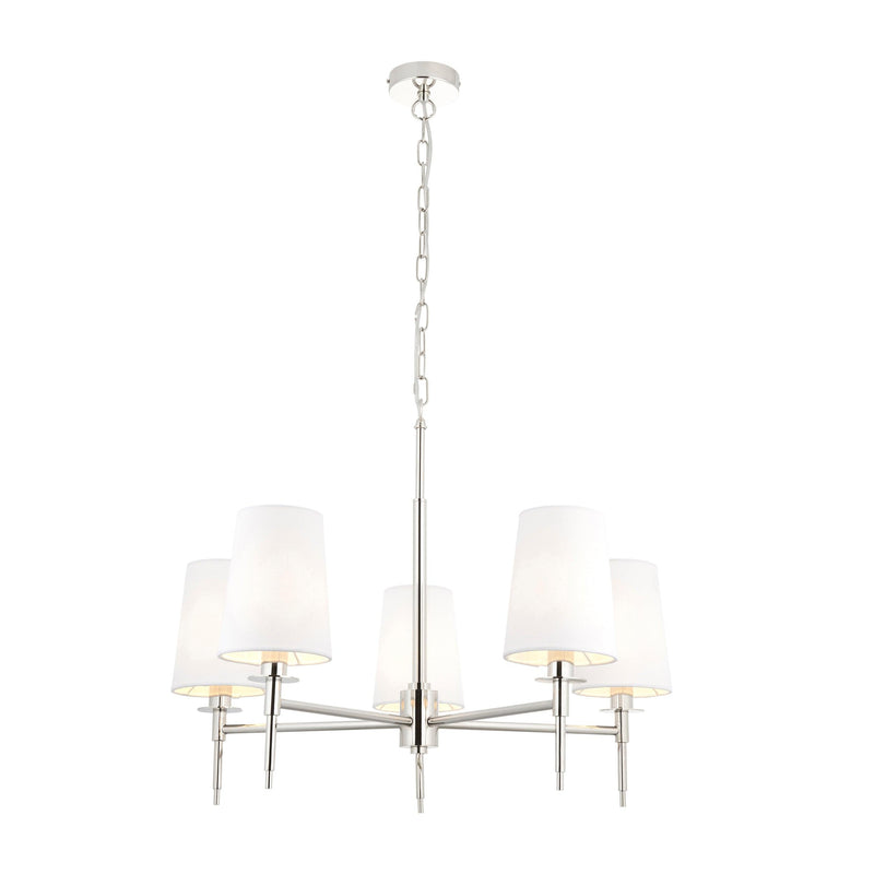 Kensington 5 Light Multi-Arm Nickel Pendant - White Shades-Ceiling Pendant Lights-Living Lights-8-Tiffany Lighting Direct