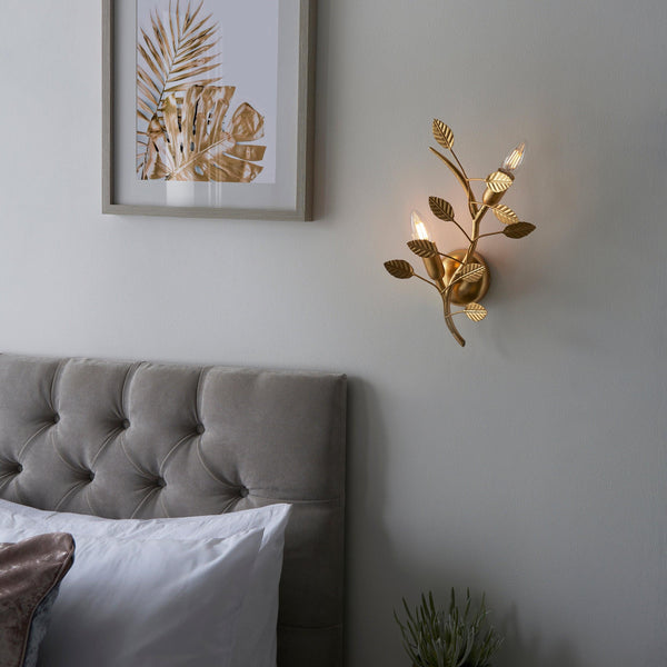 Linette Double Gold Leaf Wall Light  Living Room Close-Up