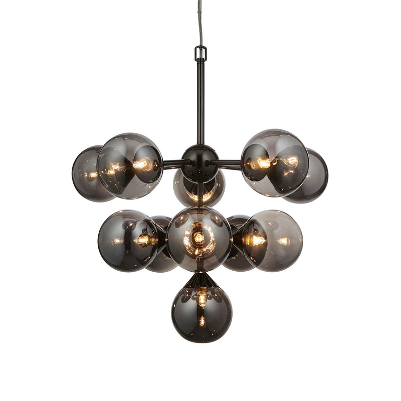 Oscar 11 Light Black Pendant - Smoked Glass Shades-Ceiling Pendant Lights-Endon Lighting-1-Tiffany Lighting Direct