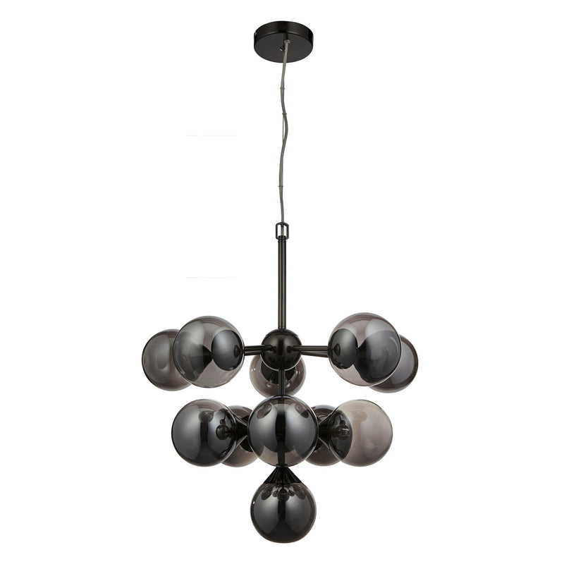 Oscar 11 Light Black Pendant - Smoked Glass Shades-Ceiling Pendant Lights-Endon Lighting-8-Tiffany Lighting Direct