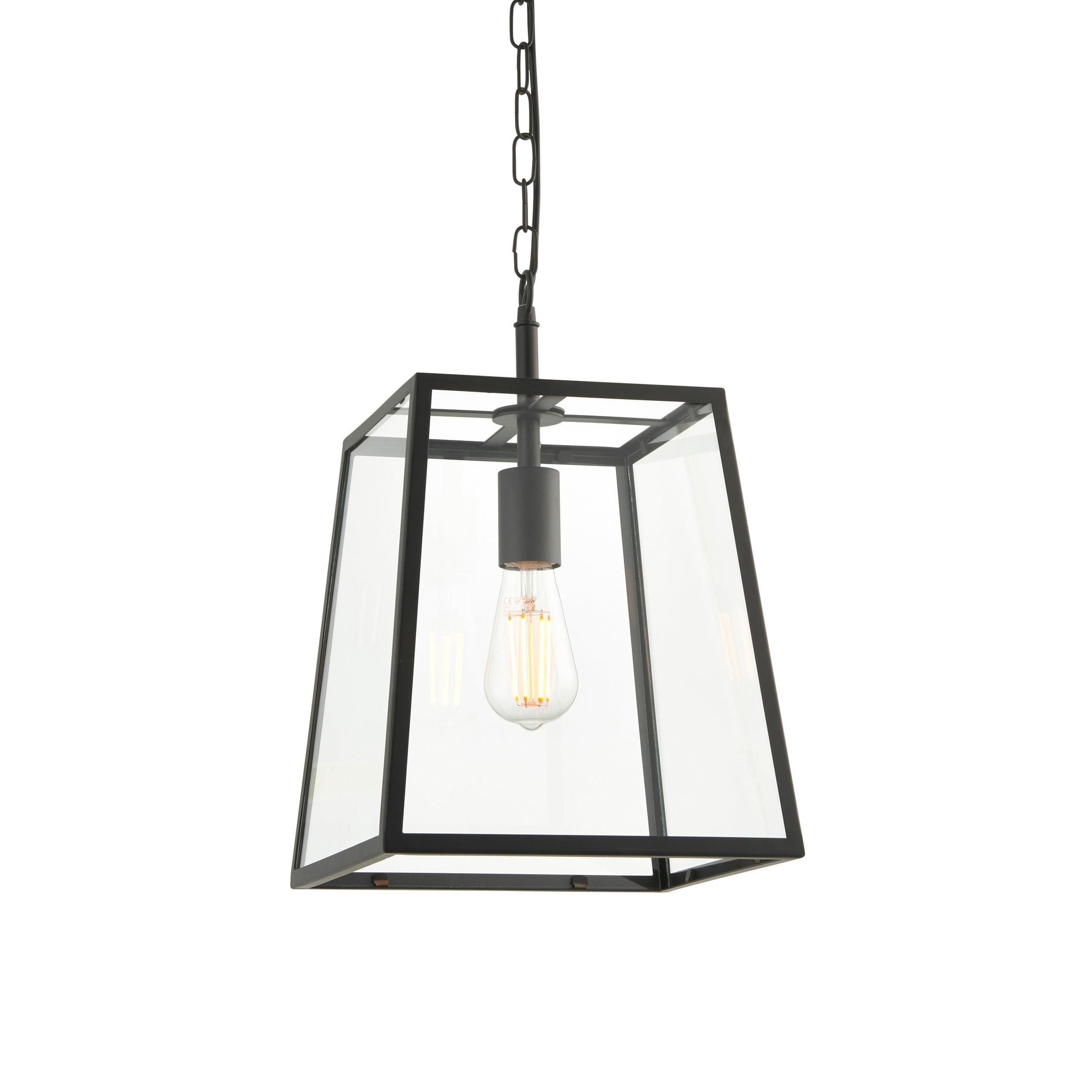 Hurst 1 Light Black Framed Clear Glass Ceiling Pendant-Ceiling Pendant Lights-Endon Lighting Living Room Wide Shot Lighting Tiffany Lighting Direct