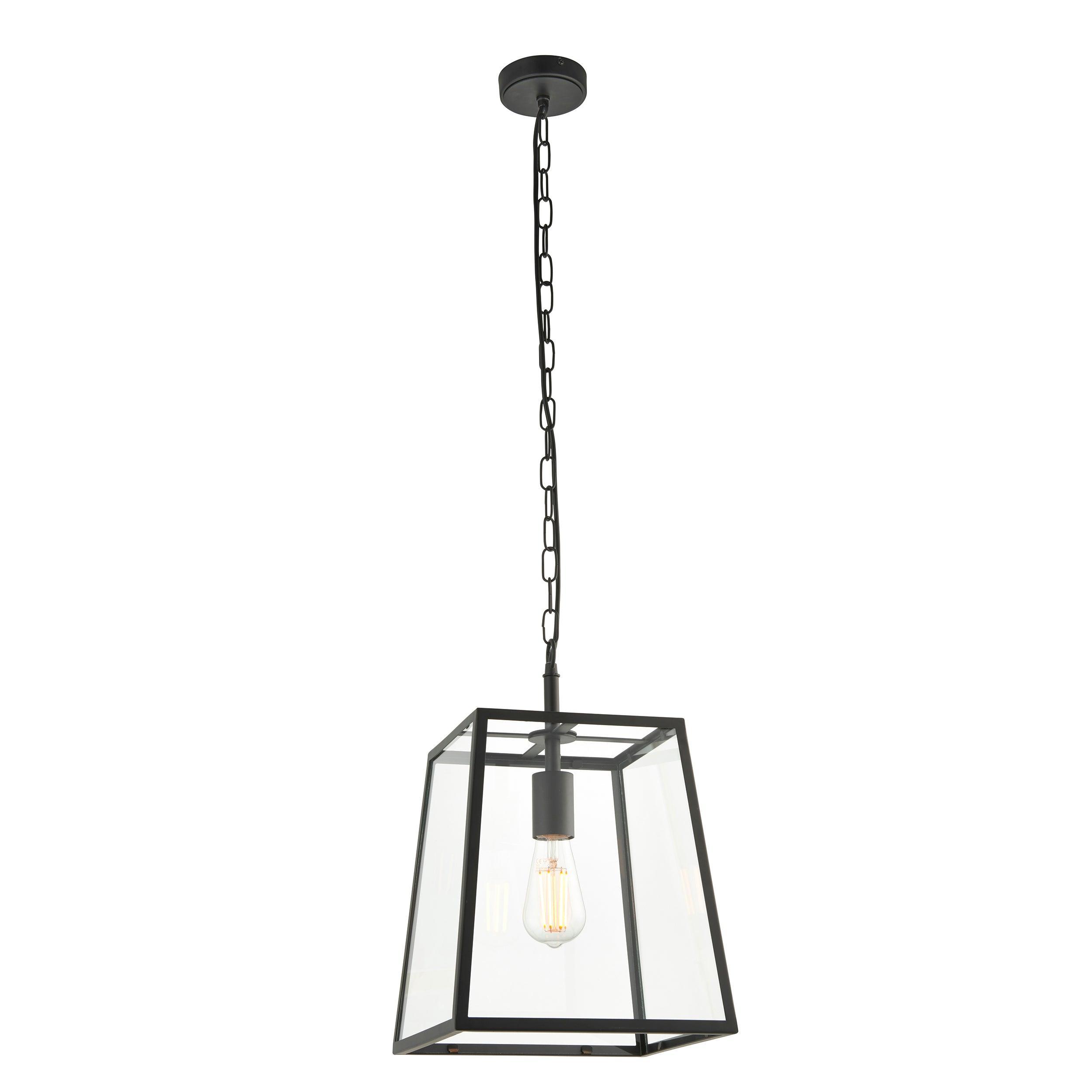 Hurst 1 Light Black Framed Clear Glass Ceiling Pendant-Ceiling Pendant Lights-Endon Lighting Living Room Lighting Tiffany Lighting Direct