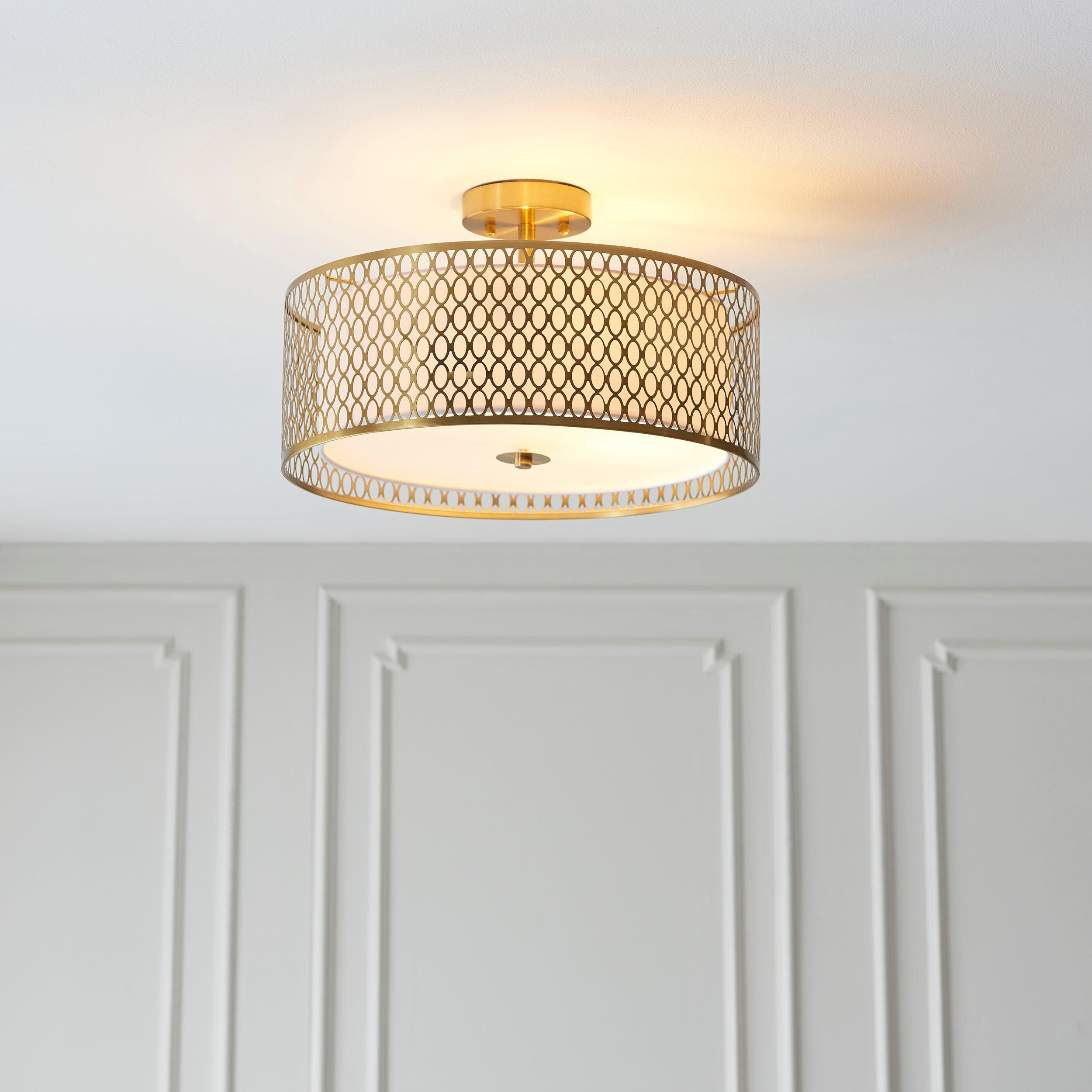 Endon Cordero 3 Light Gold Flush Ceiling Light Hallway Image