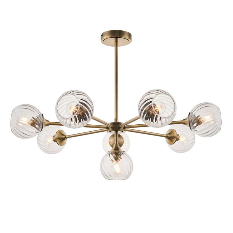 Allegra 8 Light Brass Pendant - Glass Shades-Ceiling Pendant Lights-Endon Lighting-2-Tiffany Lighting Direct