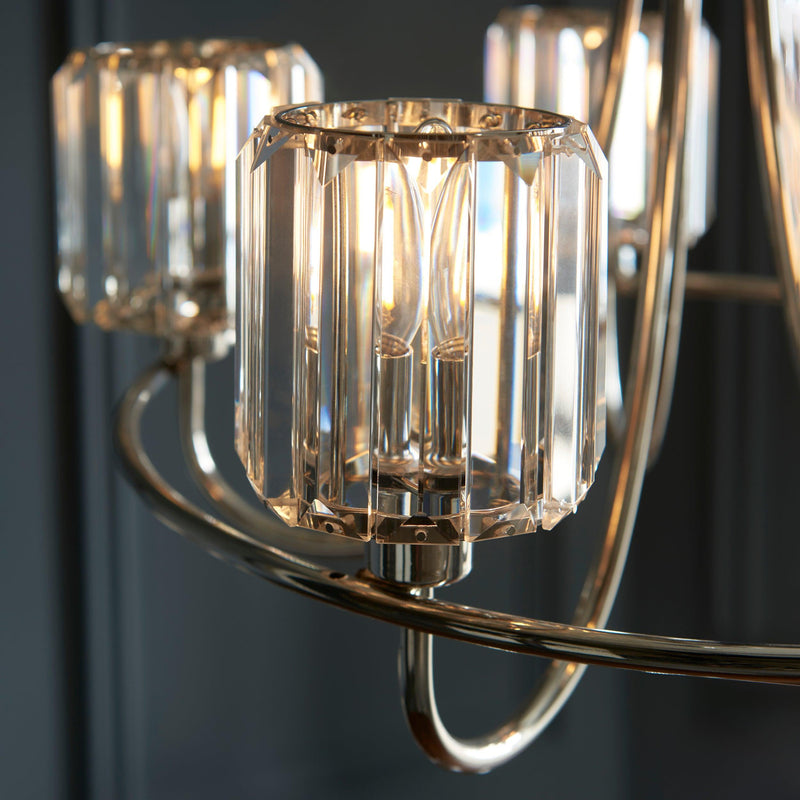 Berenice 5 Light Nickel Pendant - Clear Cut Glass Shades-Ceiling Pendant Lights-Endon Lighting-5-Tiffany Lighting Direct