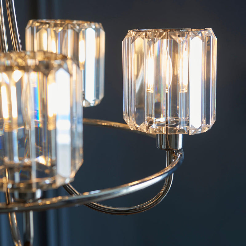 Berenice 5 Light Nickel Pendant - Clear Cut Glass Shades-Ceiling Pendant Lights-Endon Lighting-6-Tiffany Lighting Direct