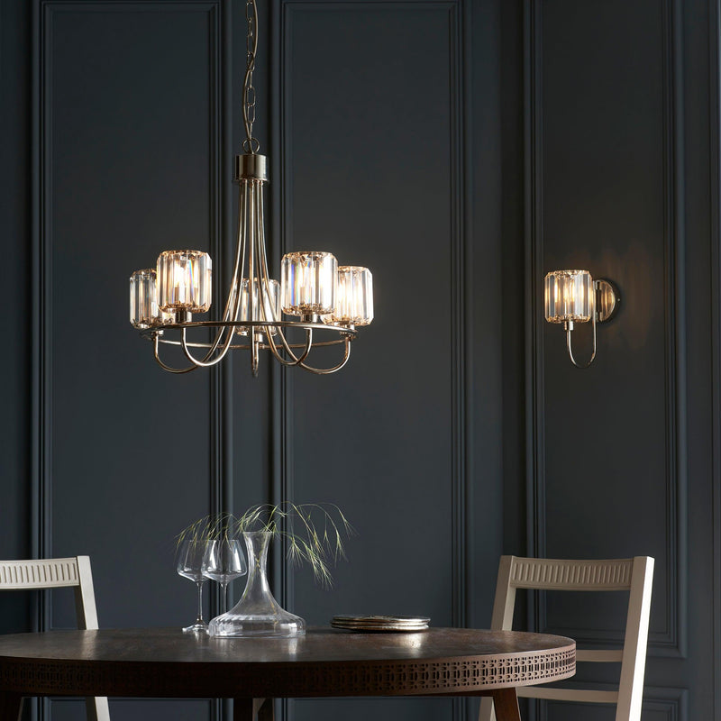 Berenice 5 Light Nickel Pendant - Clear Cut Glass Shades-Ceiling Pendant Lights-Endon Lighting-7-Tiffany Lighting Direct