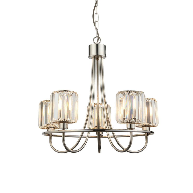 Berenice 5 Light Nickel Pendant - Clear Cut Glass Shades-Ceiling Pendant Lights-Endon Lighting-2-Tiffany Lighting Direct