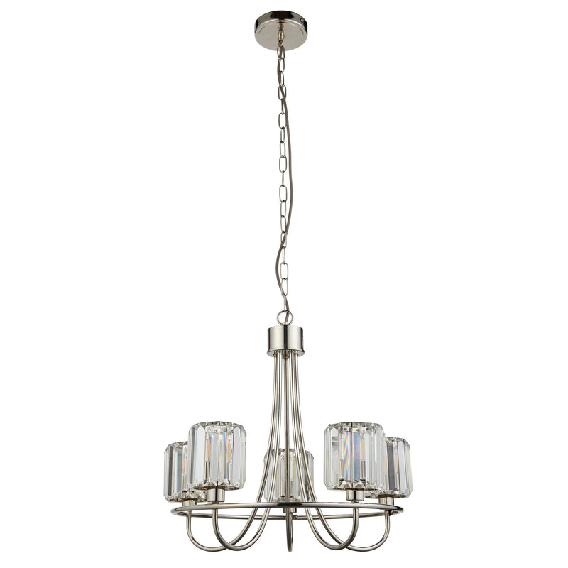 Berenice 5 Light Nickel Pendant - Clear Cut Glass Shades-Ceiling Pendant Lights-Endon Lighting-8-Tiffany Lighting Direct