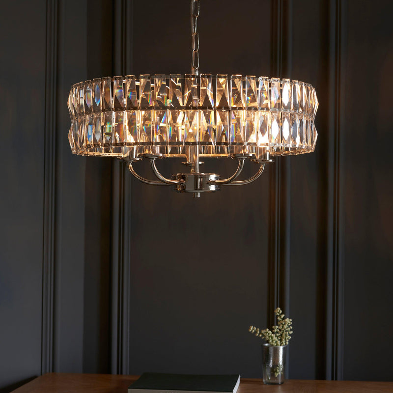 Clifton 5 Light Nickel & Clear Cut Glass Pendant-Ceiling Pendant Lights-Endon Lighting-3-Tiffany Lighting Direct