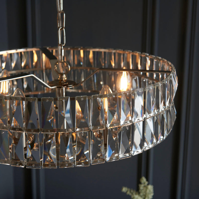 Clifton 5 Light Nickel & Clear Cut Glass Pendant-Ceiling Pendant Lights-Endon Lighting-5-Tiffany Lighting Direct