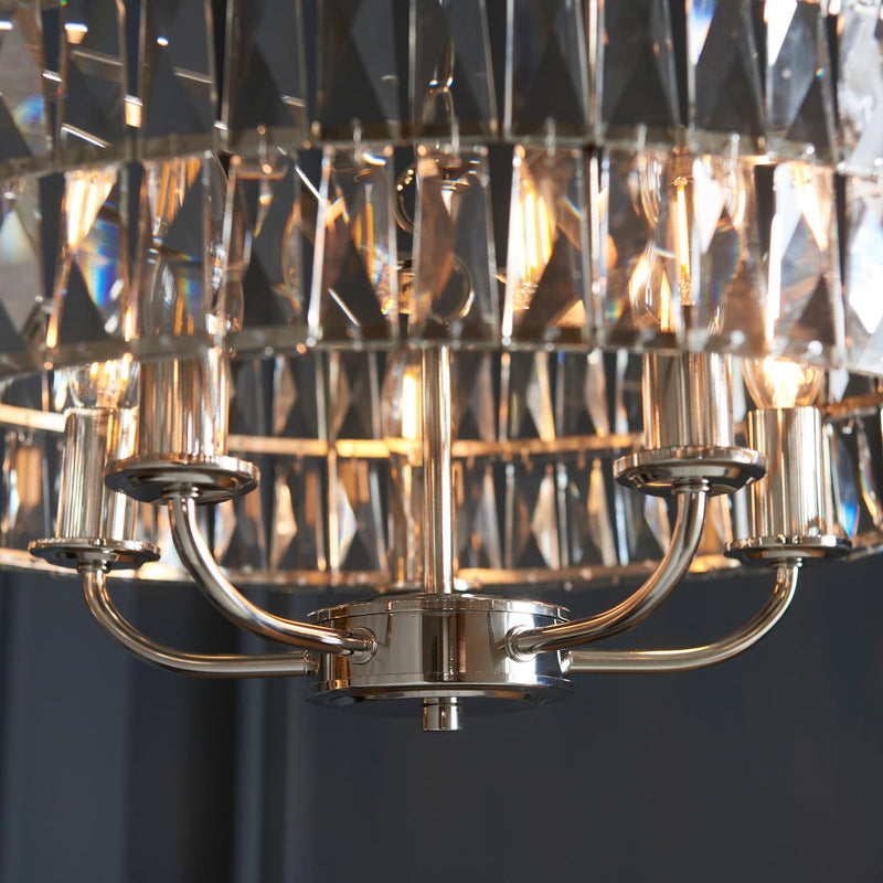 Clifton 5 Light Nickel & Clear Cut Glass Pendant-Ceiling Pendant Lights-Endon Lighting-6-Tiffany Lighting Direct