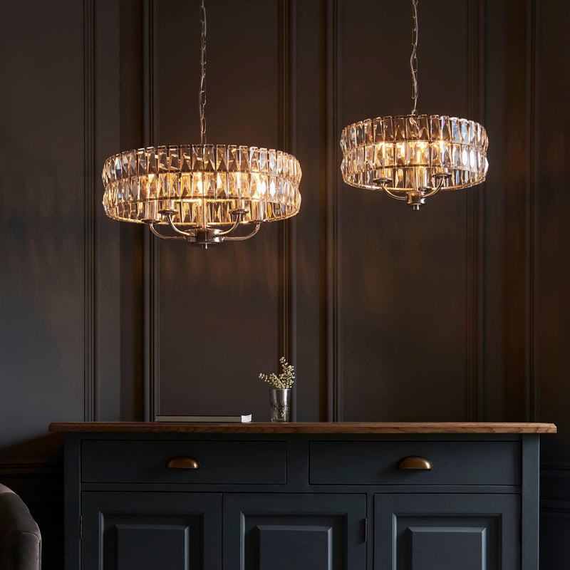 Clifton 5 Light Nickel & Clear Cut Glass Pendant-Ceiling Pendant Lights-Endon Lighting-7-Tiffany Lighting Direct