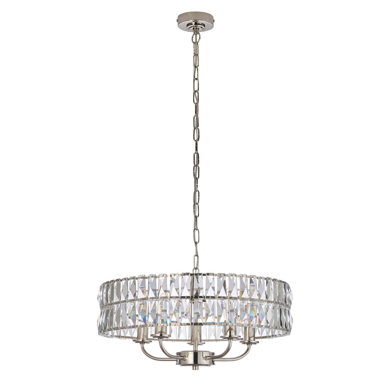 Clifton 5 Light Nickel & Clear Cut Glass Pendant-Ceiling Pendant Lights-Endon Lighting-8-Tiffany Lighting Direct