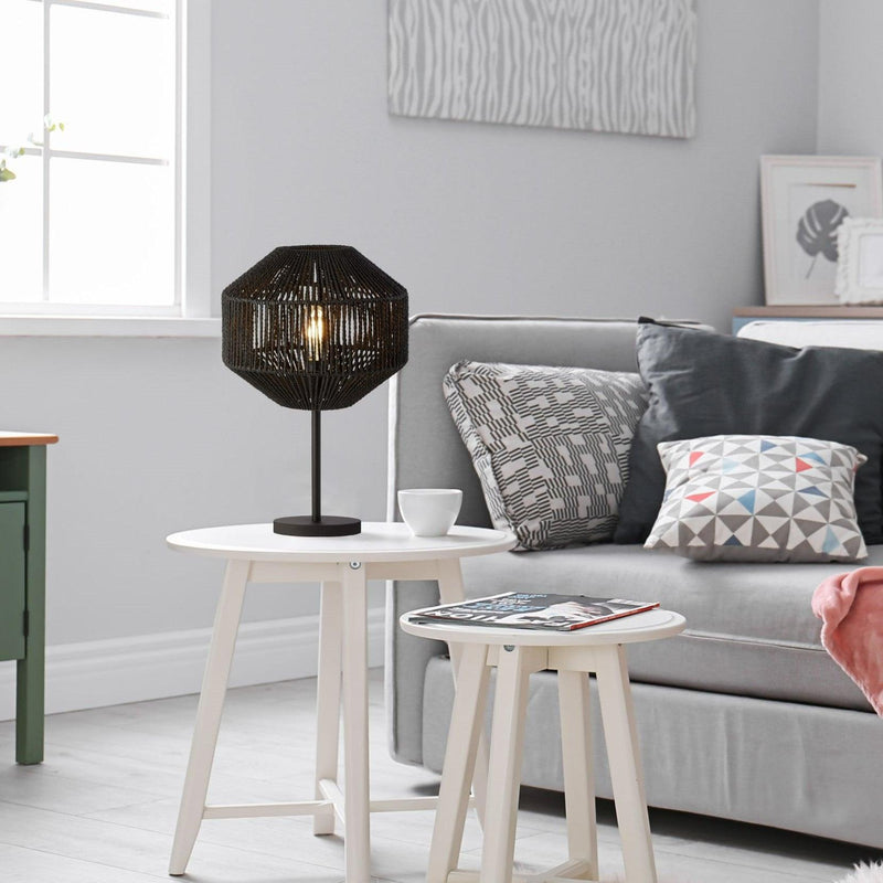 Searchlight Wicker 1 Light Black Rope Effect Table Lamp-Searchlight Lighting-Living-Room-Tiffany Lighting Direct-[image-position]