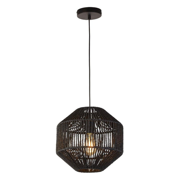 Wicker 1 Light Black Rope Effect Ceiling Pendant Searchlight-Ceiling Pendant Lights-Searchlight Lighting-1-Tiffany Lighting Direct