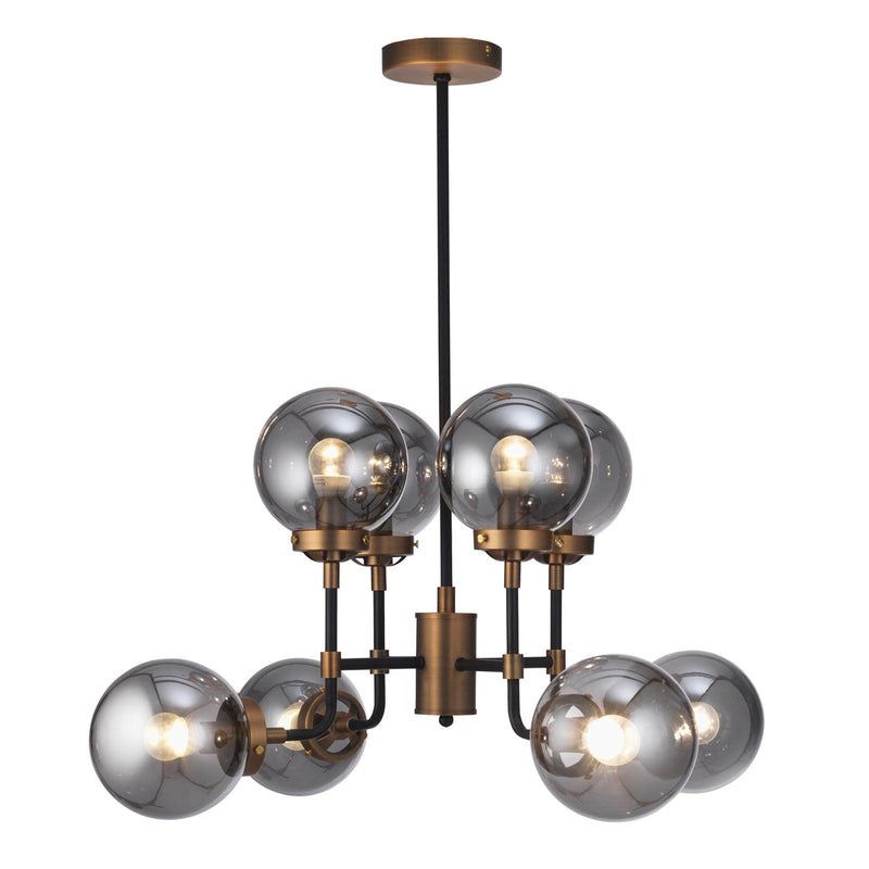 Akron Gold & Black Chandelier With Smoked Glass Shades-Ceiling Pendant Lights-Oaks Lighting-1-Tiffany Lighting Direct