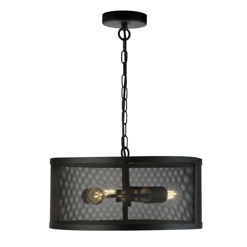 Searchlight Fishnet 3 Light Black Drum Ceiling Pendant-Ceiling Pendant Lights-Searchlight Lighting-1-Tiffany Lighting Direct