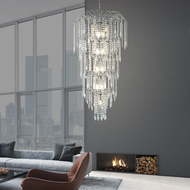 Waterfall 13 Light Chrome & Crystal Tiered Chandelier-Searchlight Lighting-2-Tiffany Lighting Direct