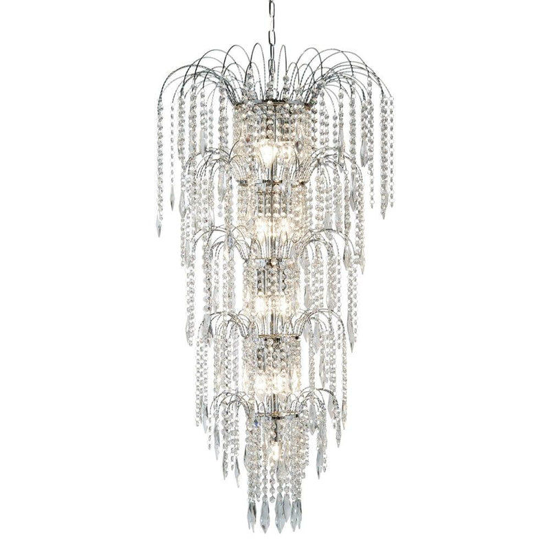 Waterfall 13 Light Chrome & Crystal Tiered Chandelier-Searchlight Lighting-1-Tiffany Lighting Direct