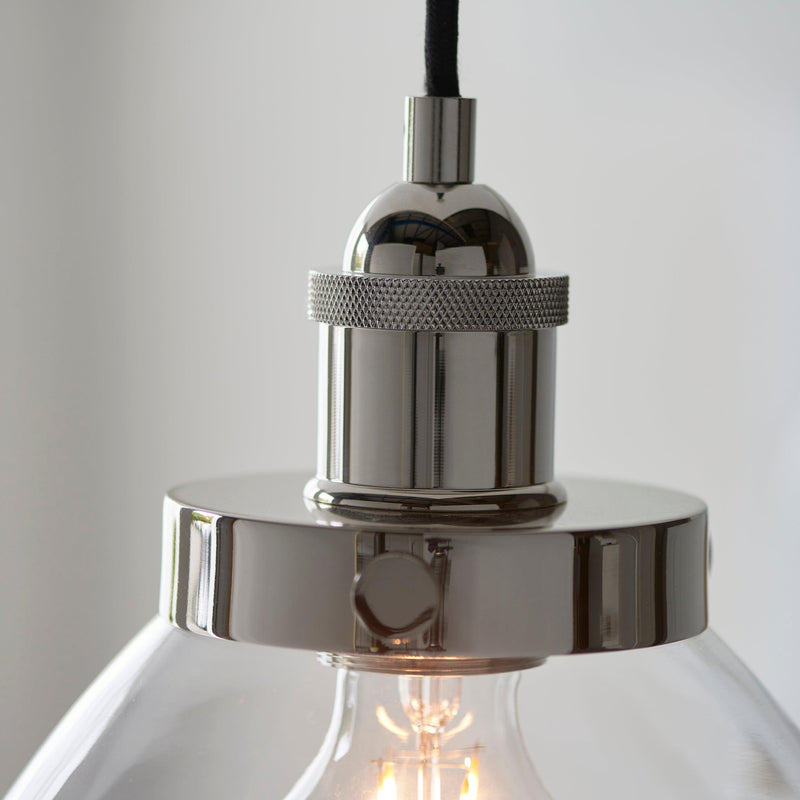 Greenford Nickel Industrial Pendant Light - Clear Glass Shade-Ceiling Pendant Lights-Living Lights-6-Tiffany Lighting Direct