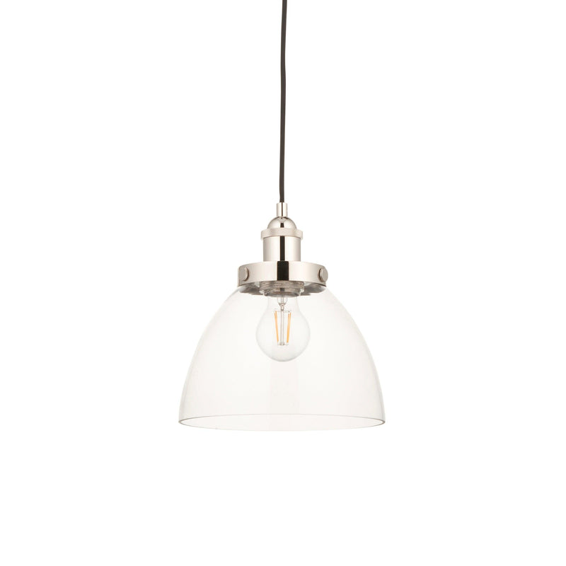Greenford Nickel Industrial Pendant Light - Clear Glass Shade-Ceiling Pendant Lights-Living Lights-1-Tiffany Lighting Direct