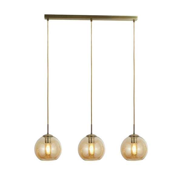 Balls 3 Light Brass Bar Pendant With Amber Glass Shades-Ceiling Pendant Lights-Searchlight Lighting-1-Tiffany Lighting Direct