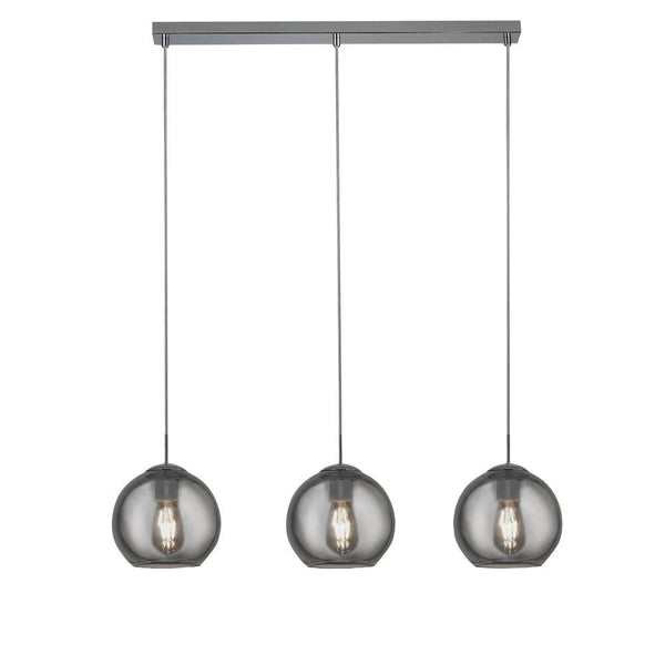 Balls 3 Light Chrome Bar Pendant With Smoke Glass Shades-Ceiling Pendant Lights-Searchlight Lighting-1-Tiffany Lighting Direct