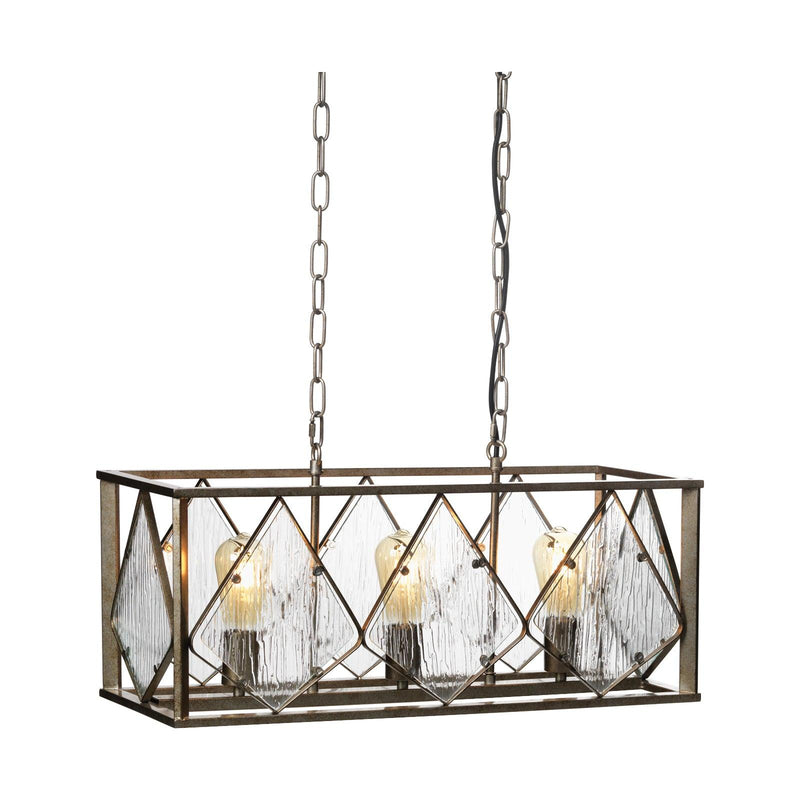 Sovana 3 Light Antique Silver & Mottled Glass Pendant-Ceiling Pendant Lights-Oaks Lighting-1-Tiffany Lighting Direct