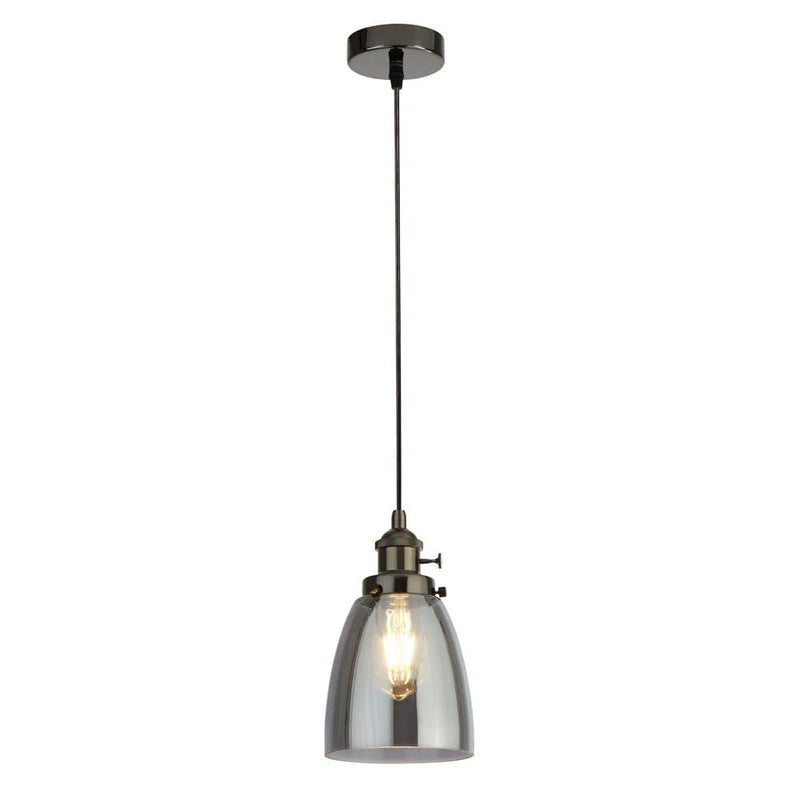 Camden 1 Light Island Ceiling Pendant - Chrome & Smoke Glass-Ceiling Pendant Lights-Searchlight Lighting-1-Tiffany Lighting Direct