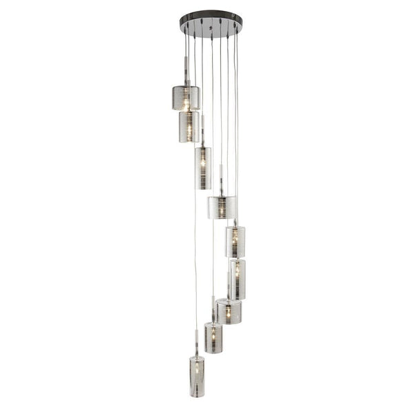 Linen 9 Light Multi-Drop Chrome Ceiling Pendant - Glass Shades